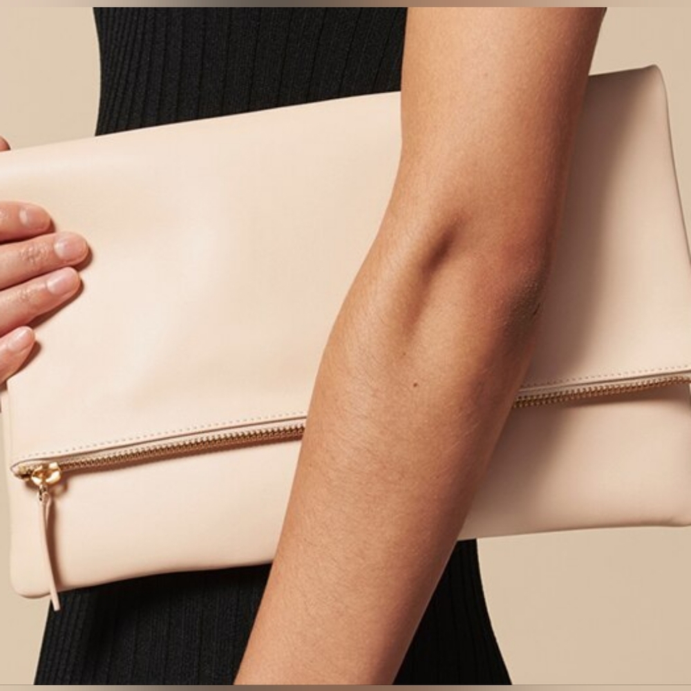Everlane foldover pouch nude ballet pink clutch bag